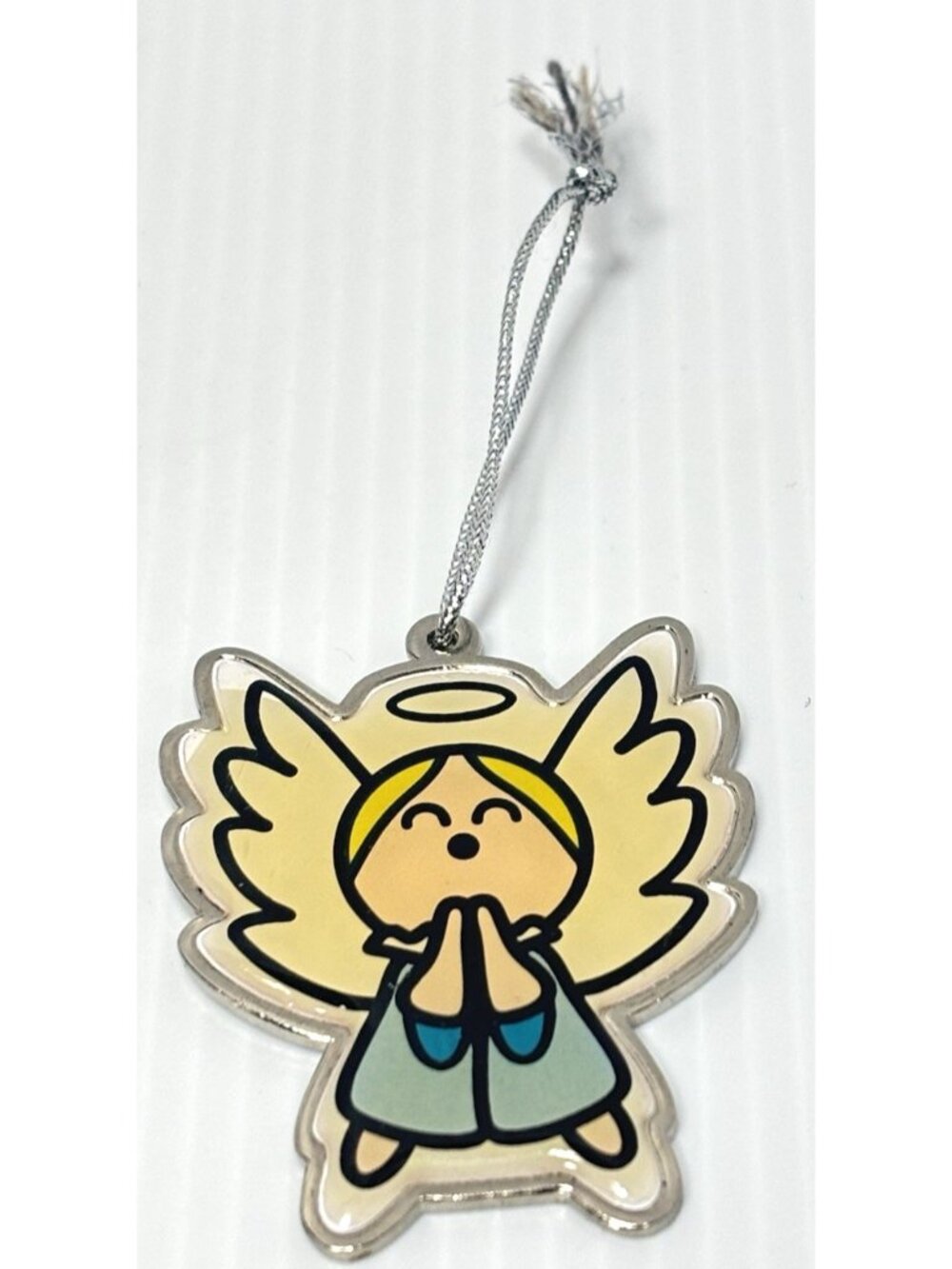 Praying Angel Metal Backed Ornament - Cute Cartoon Christmas Decor -Old